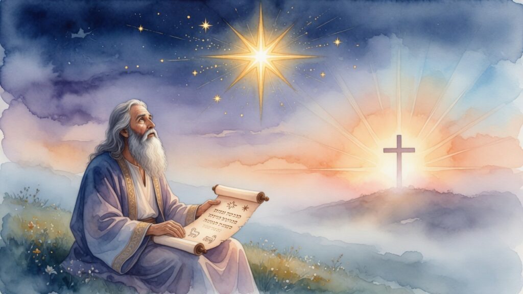 A soft watercolor illustration of a prophet representing the prophecies of Jesus Christ.