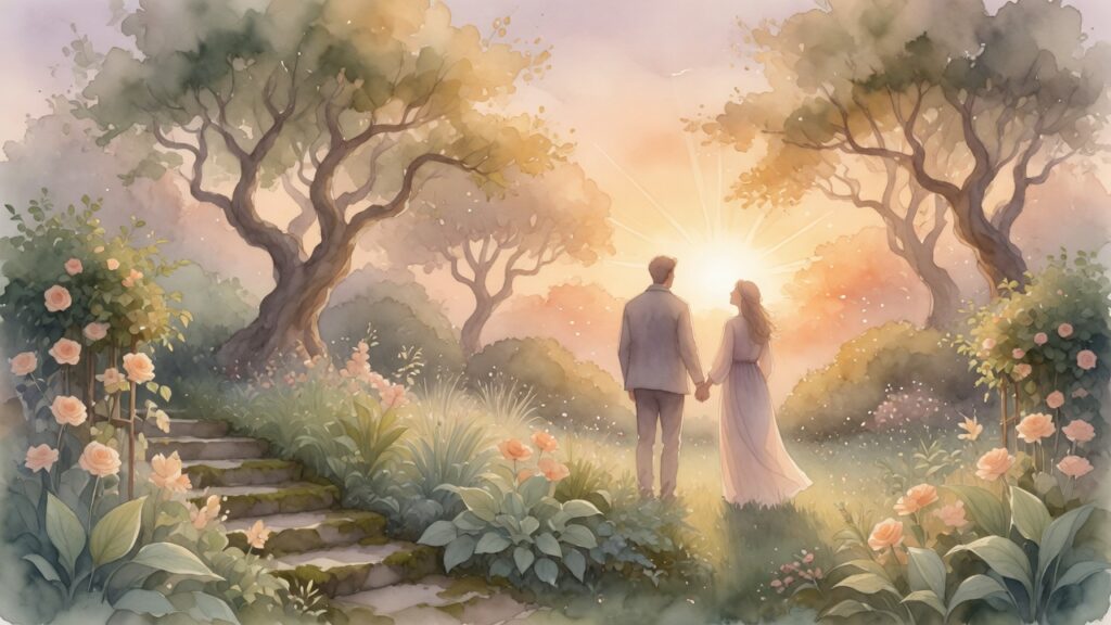 Purity of Eve: 21 Inspiring Quotes on Her Great Decision A soft watercolor illustration of a garden representing the purity of Eve.