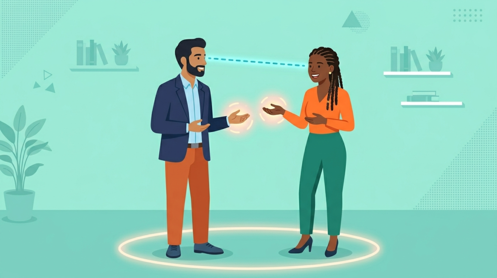 A flat vector illustration highlighting cues for reading body language.