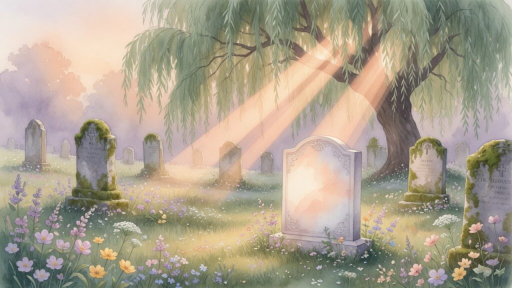 Gravestone Quotes: 15 Heartwarming Messages for Loved Ones A peaceful watercolor meadow representing comforting gravestone quotes