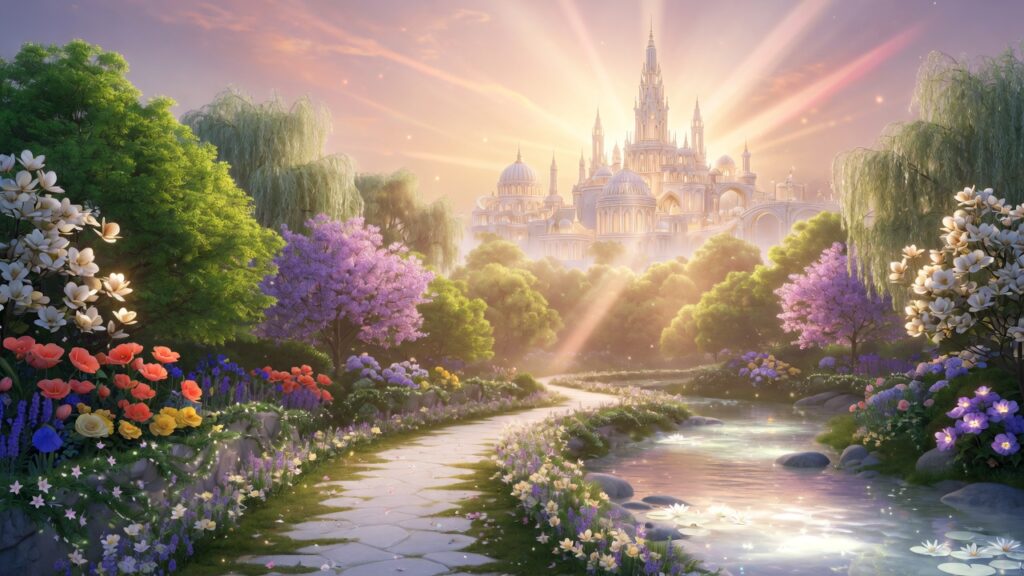 A beautiful heavenly landscape representing LDS near-death experiences.